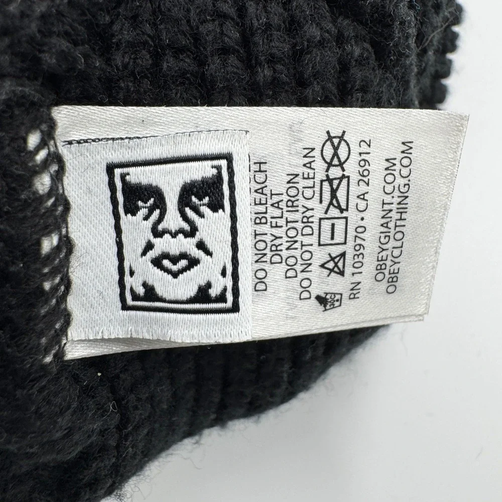 OBEY Knit Beanie Hat Black‎ Ribbed Cuff Logo Winter Warm